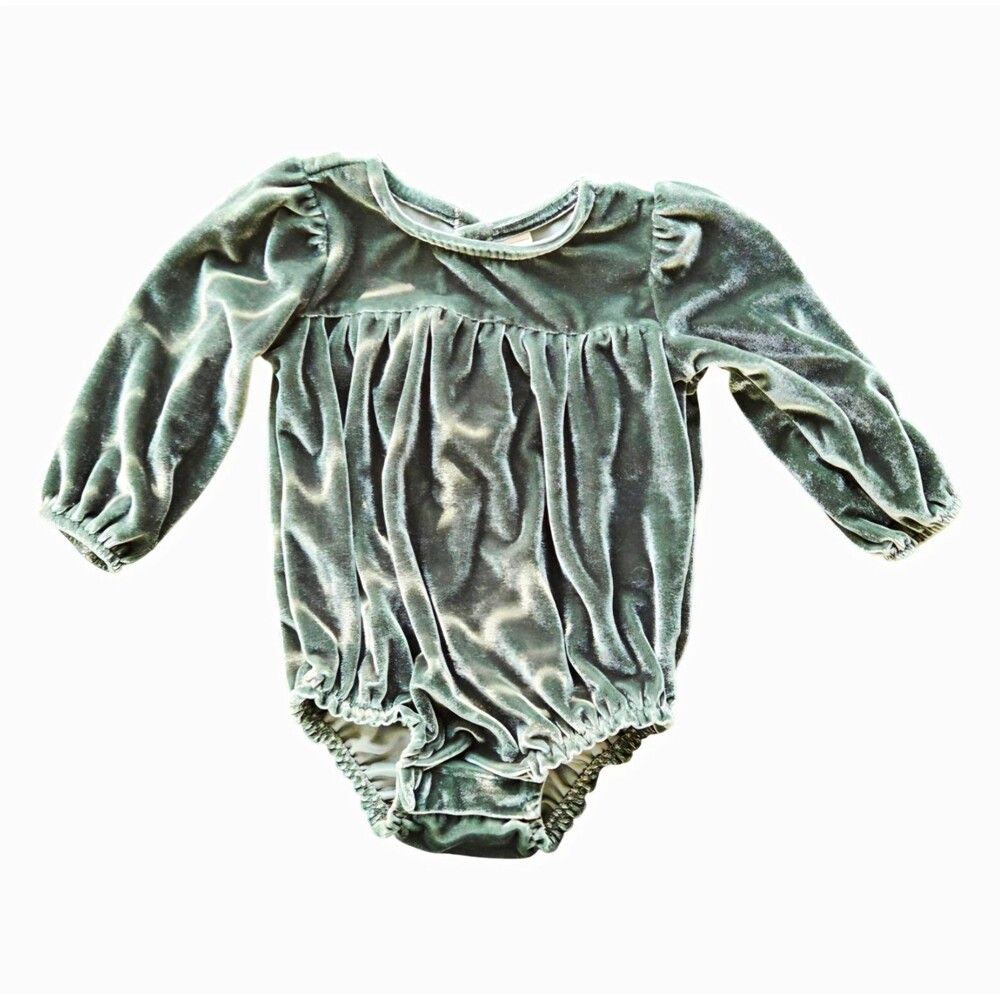 Carter's Solid Velour Romper One-Piece Long Sleeve Button Green 6-9M